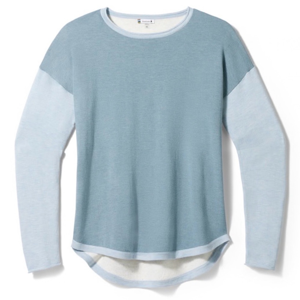 SMARTWOOL Blue White Shadow Pine Colorblock  Crew Sweater Lightweight Knit XS
